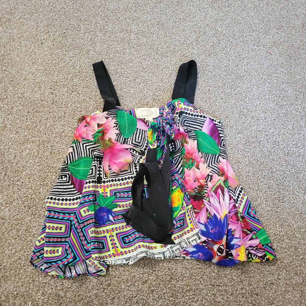 Nicole Miller Artelier Silk Blouse Size M  Multicolor Halter Sleeveless Boho Top